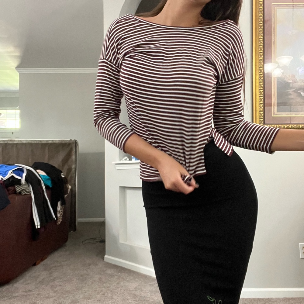 NWOT Garnet and White Striped LOFT Long Sleeve Top